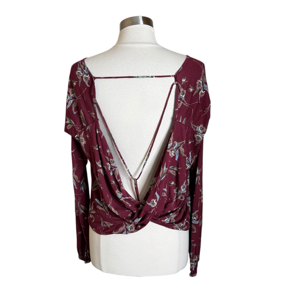 Free People‎ Elsa Open Back Jersey Burgundy Floral Open Back Top Women’s Medium